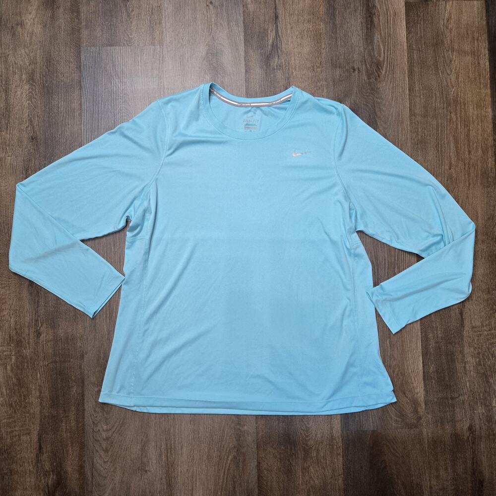 Nike DRI-FIT Women's Crew Neck Long Sleeve Activewear Training Top Turquoise 1X